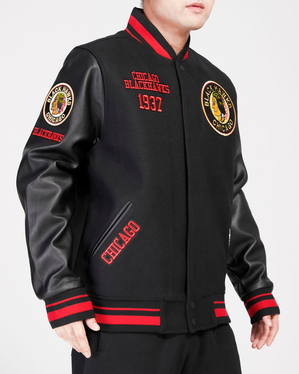 Chicago Blackhawks Pro Standard Black Wool Varsity Jacket