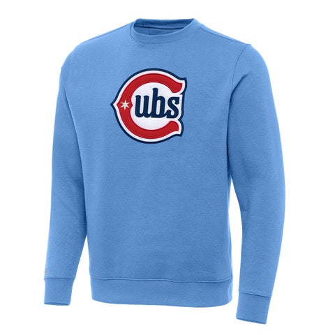 Chicago Cubs Antigua Victory Columbia Blues Alternate Logo Crewneck Sweatshirt