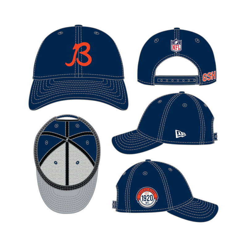 Chicago Bears 2023 Sideline Navy B Historic Collection New Era 9FORTY Adjustable Hat