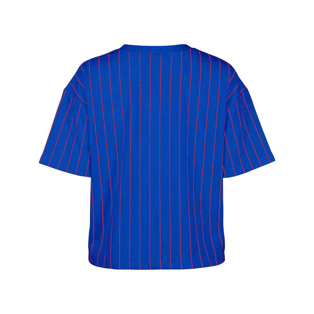 Chicago Cubs New Era Royal/Red Pinstripe Women's Crop Top Tee