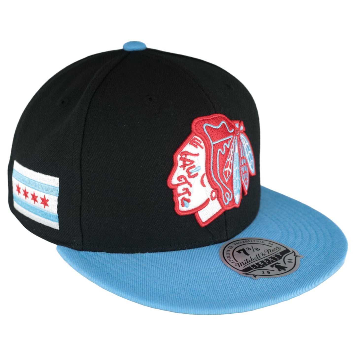 Chicago Blackhawks Chicago Flag Liberty Mitchell & Ness Fitted Hat