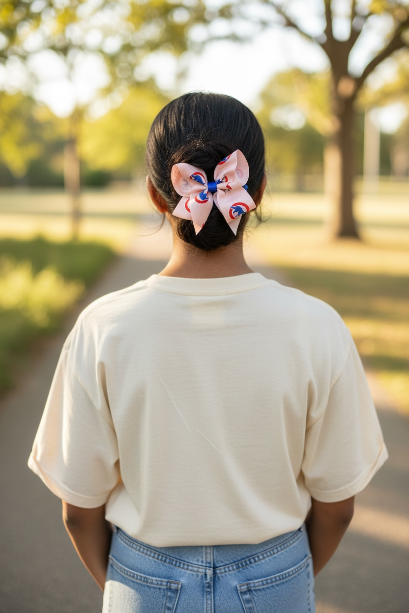 Chicago Cubs Blue Crochet Headband With Pink Junior Hair Bow