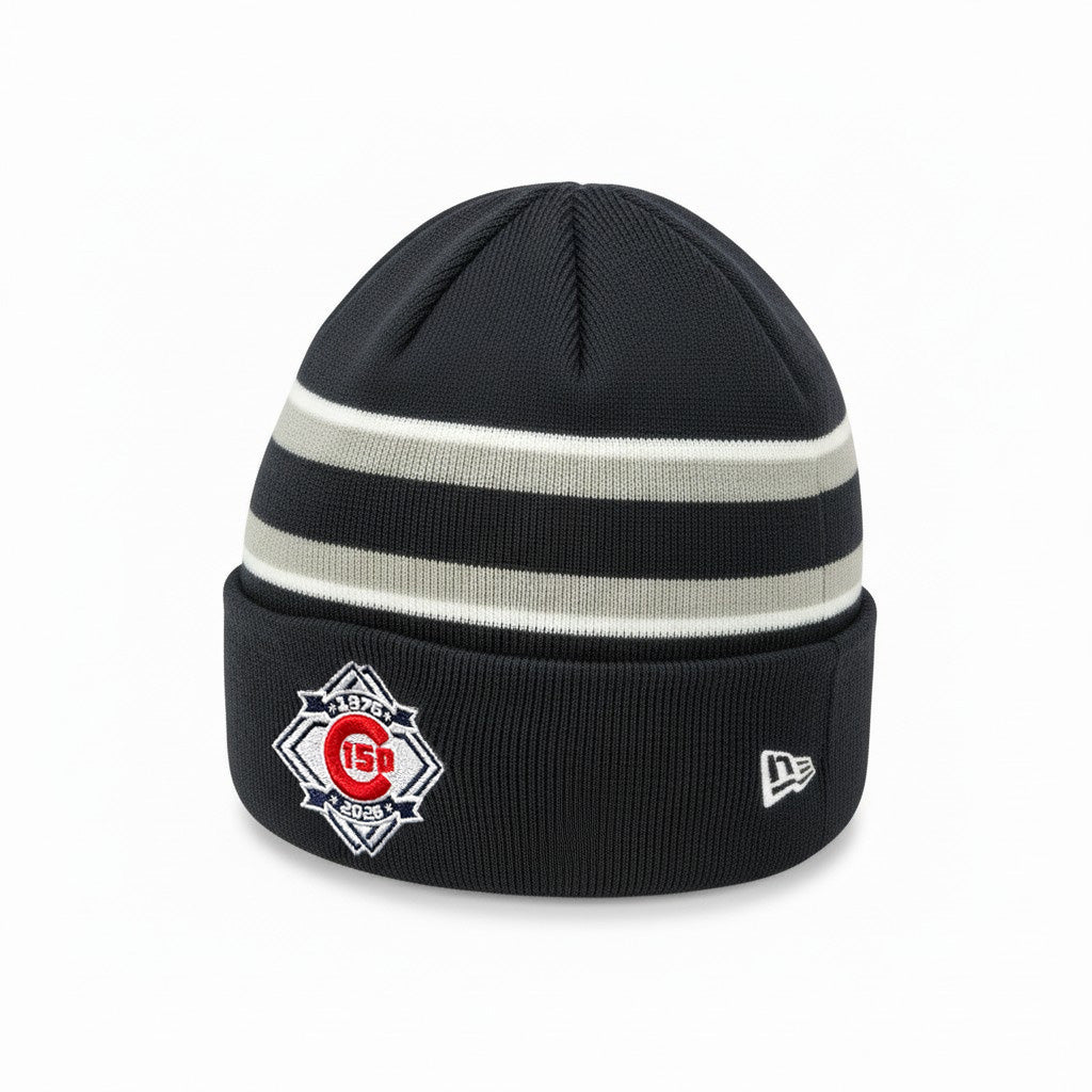 Chicago Cubs New Era Navy/Gray/White 150th Anniversary Cuffed Knit Beanie