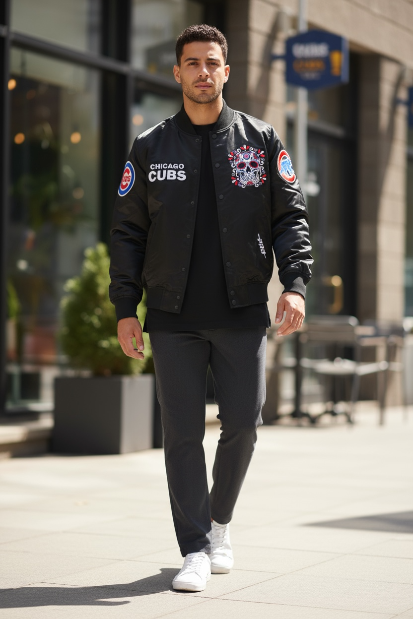 Chicago Cubs pro Standard Dia De Muertos Eternal Skull Black Satin Chicago Cubs pro Standard Dia De Muertos Eternal Skull Black Satin
