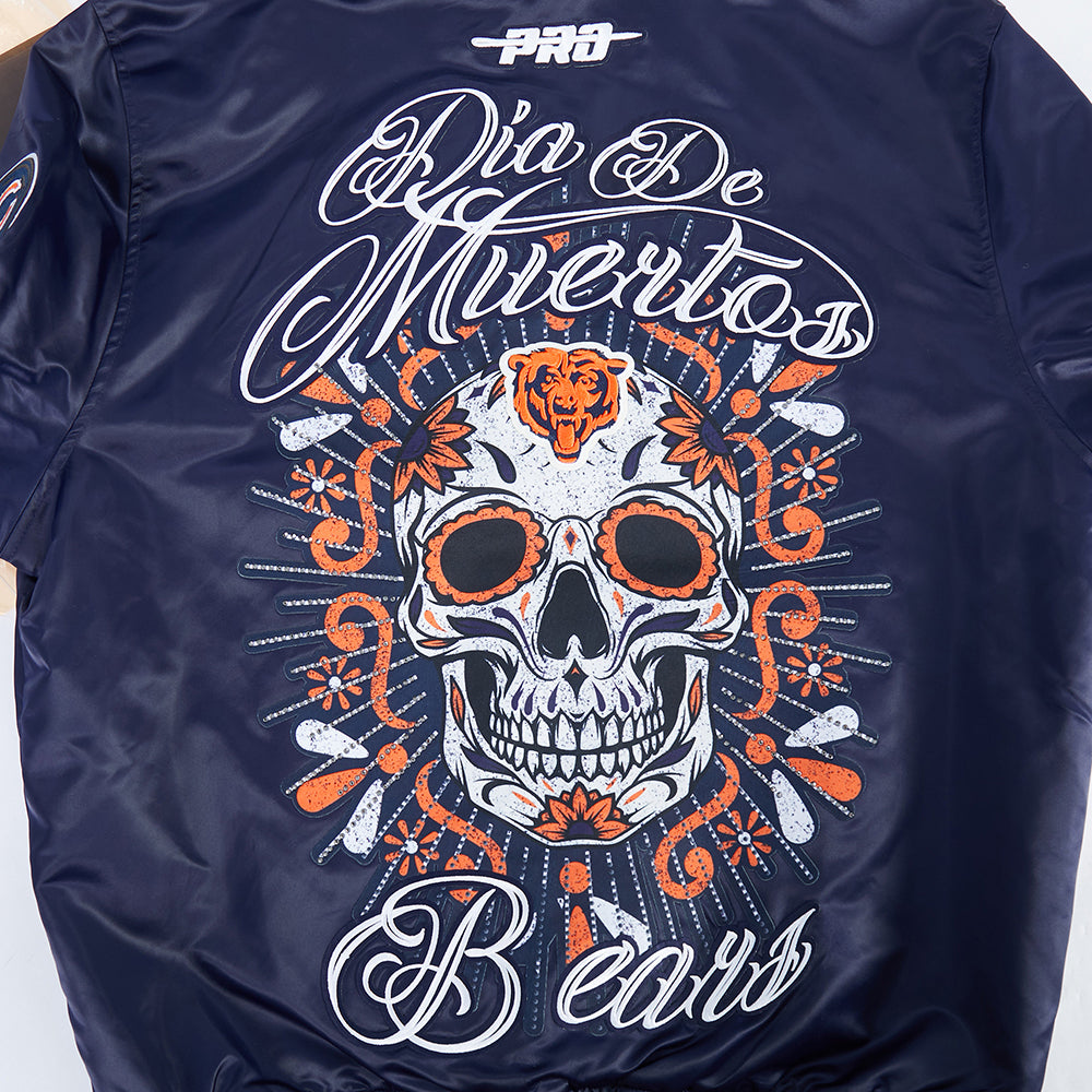 Chicago Bears Pro Standard Navy Dia De Muertos Eternal Skull Satin Jacket