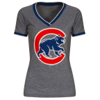 Chicago Cubs Woman's Grey Crawl Bear V-Neck Tee