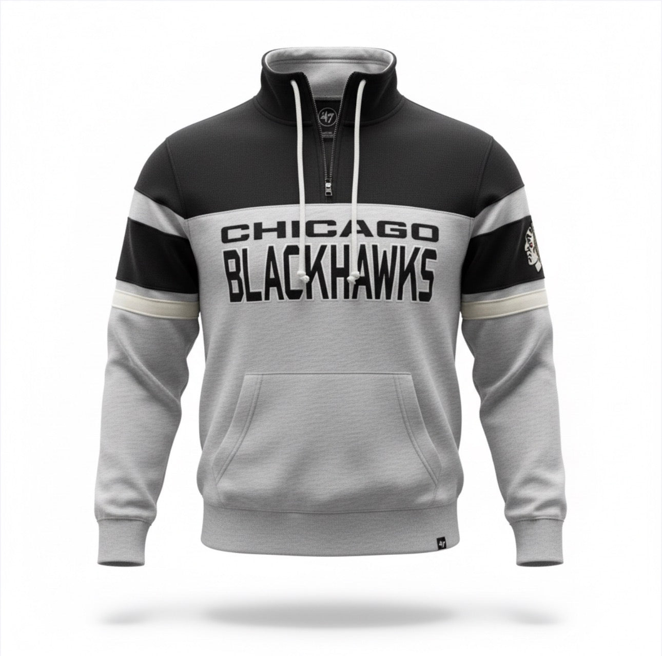 Chicago Blackhawks Black/Grey 1/4 Zip Bay Ridge Amp Fleece