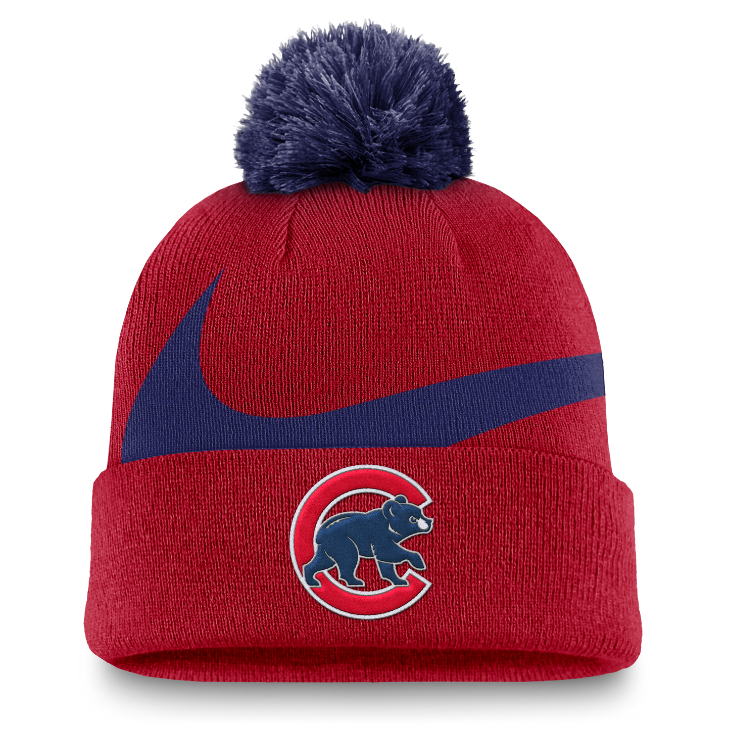 Chicago Cubs Nike Red/Blue Swoosh Winter 2024 Pom Knit Hat