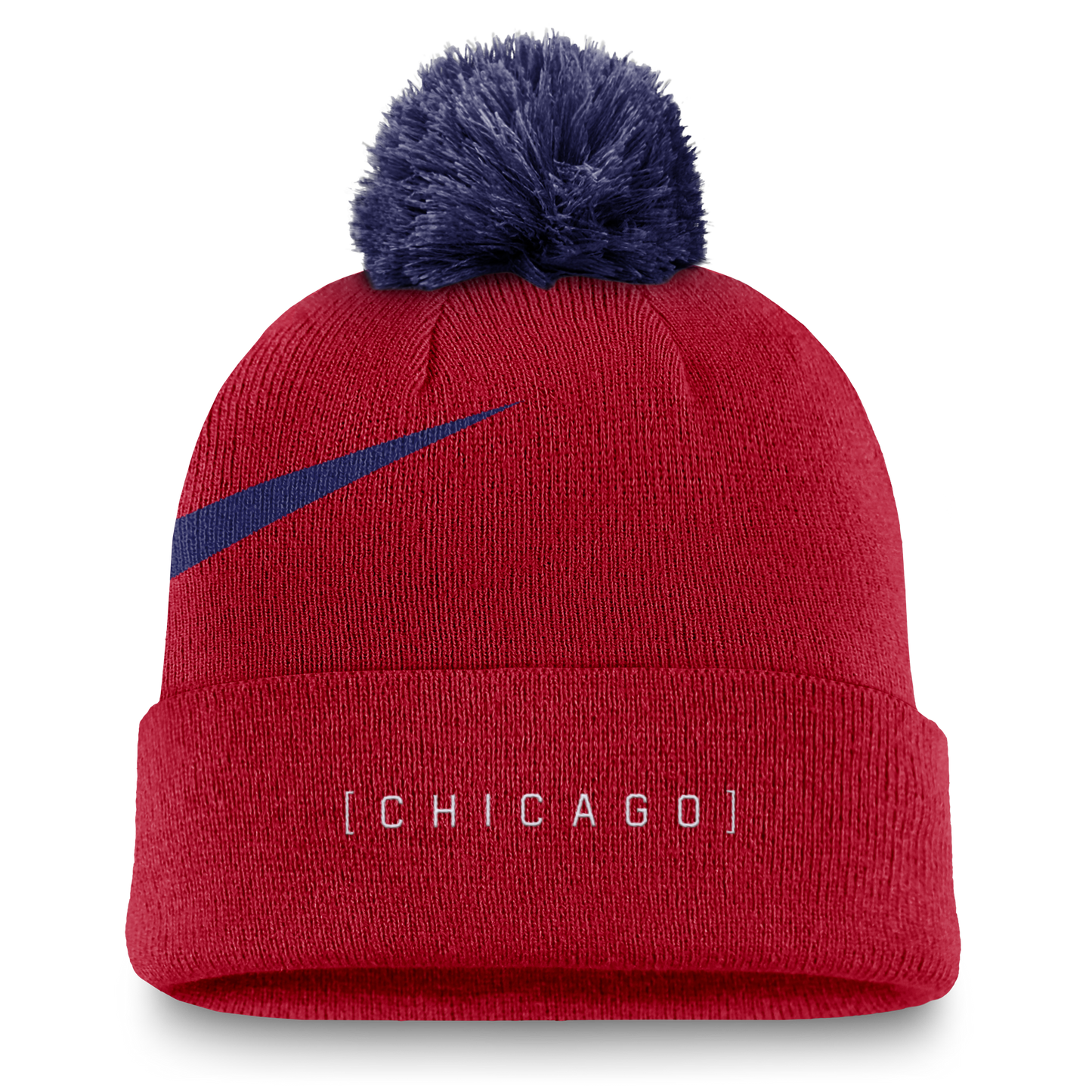 Chicago Cubs Nike Red/Blue Swoosh Winter 2024 Pom Knit Hat