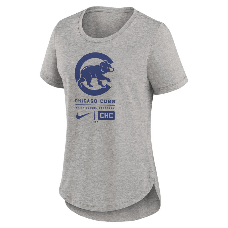 Chicago Cubs Grey Heather/Royal Crawl Bear Nike Women's TriBlend T-Shirt