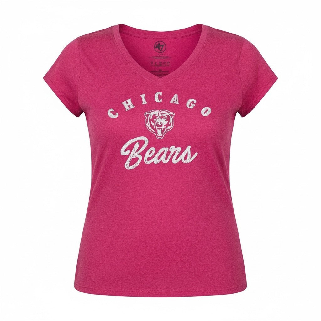 Chicago Bears 47 Ultra Rival Women's Pink Magenta V-Neck Tee