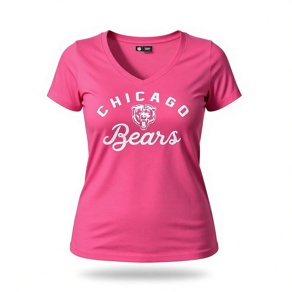 Chicago Bears Light Pink Script V-Neck Tee