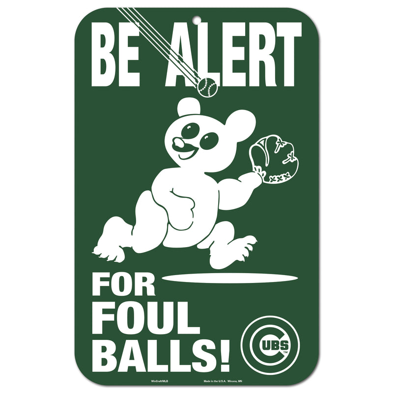 Chicago Cubs Wrigley Field Be Alert For Foul Balls Green Plastic Sign