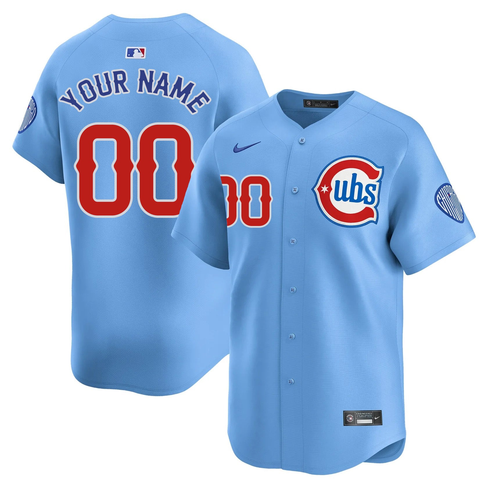 Men's Nike Light Blue Chicago Cubs Alternate Replica Custom Jersey Size: 4XL