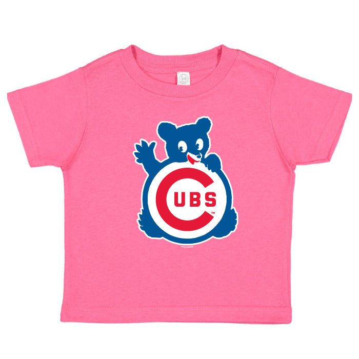 Chicago Cubs Toddler Pink Waving Bear Soft Grape Tee