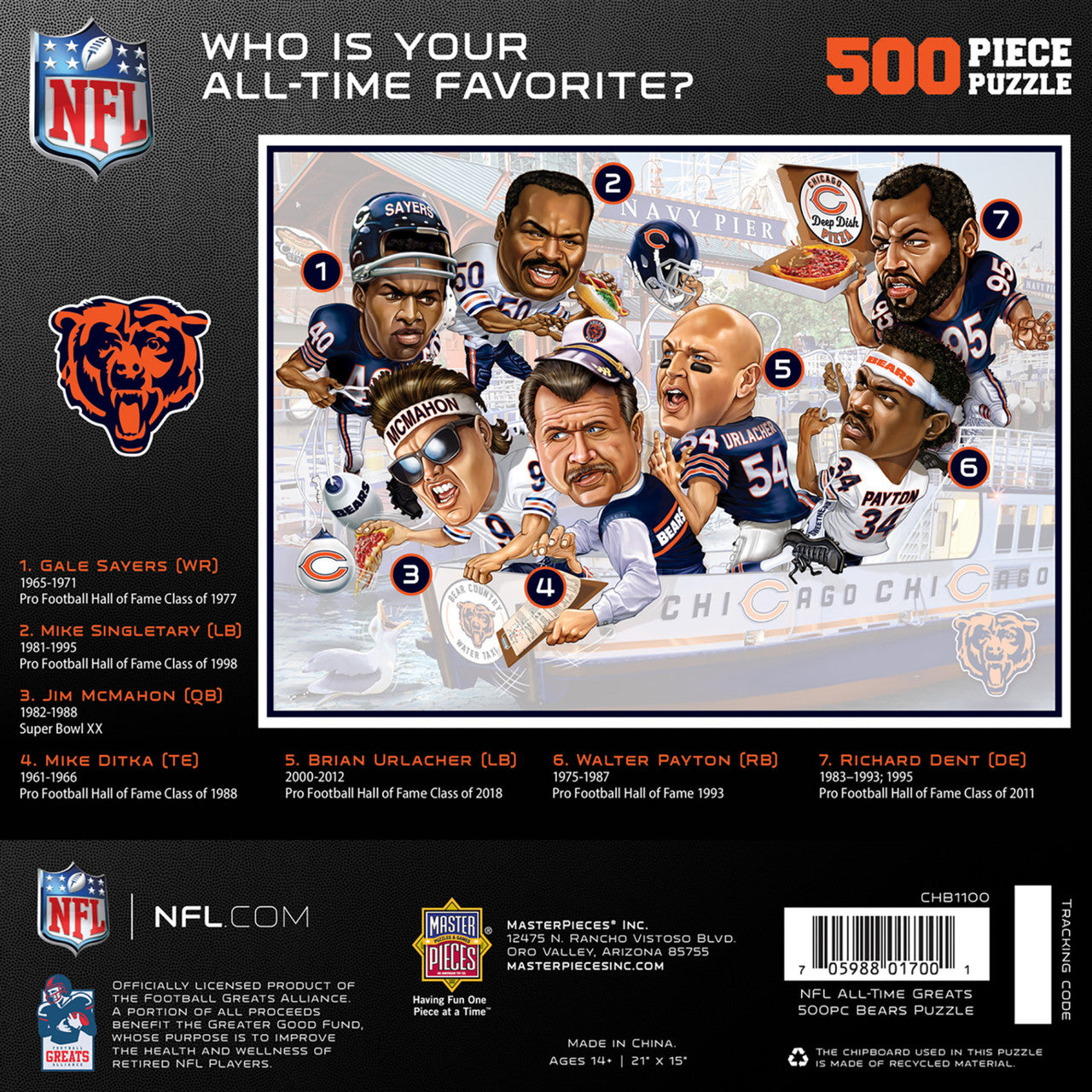 Chicago Bears All-Time Greats 500 Piece Puzzle