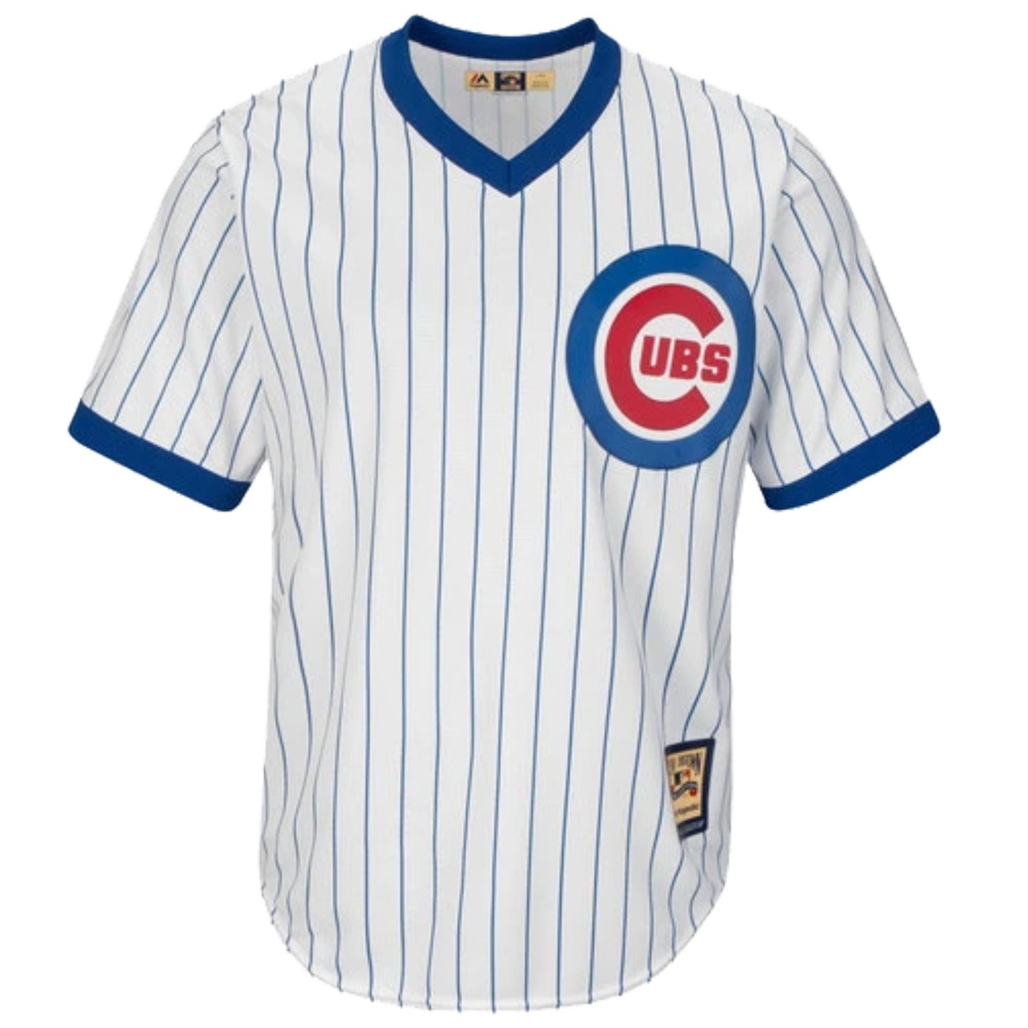 Greg Maddux Chicago Cubs Cooperstown White Pinstripe V-Neck Home Men's Jersey