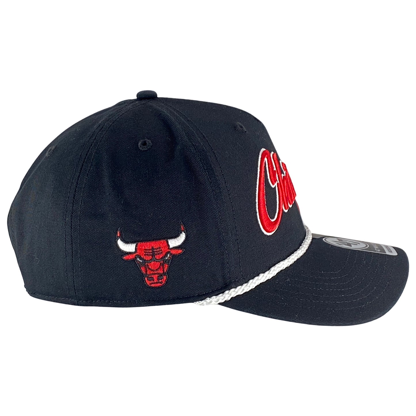 Chicago Bulls Black Overhand Rope Script Snapback Hat