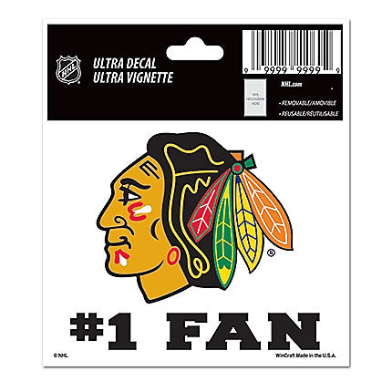 Chicago Blackhawks 3"X4" Indian Head Logo "#1 FAN" Ultra Decal by Wincraft