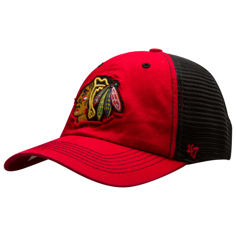 Chicago Blackhawks Red and Black Primary Logo Mesh Back Flex Fit Hat