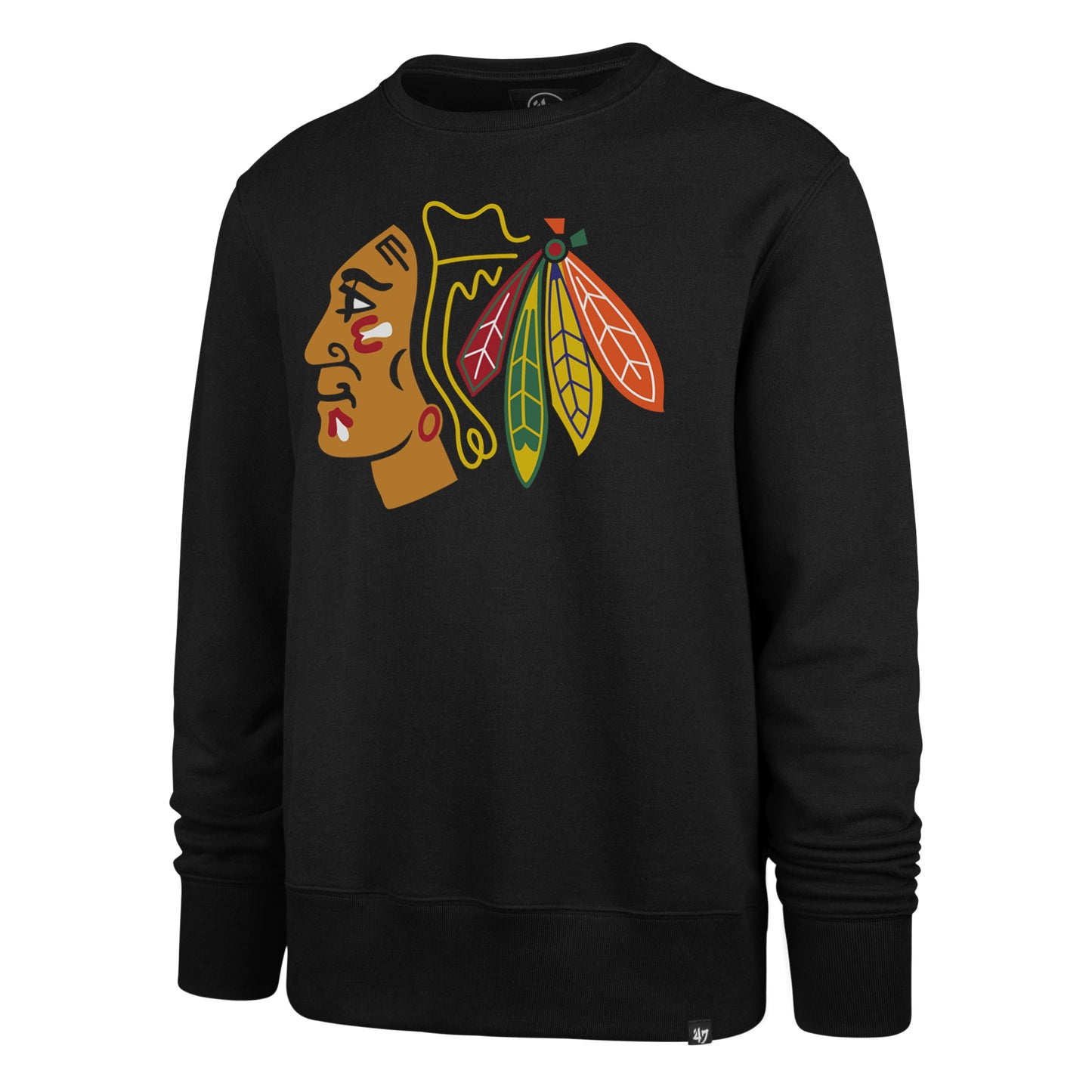 Chicago Blackhawks Men's Black Primary Logo 47 Headline Crew Sweater