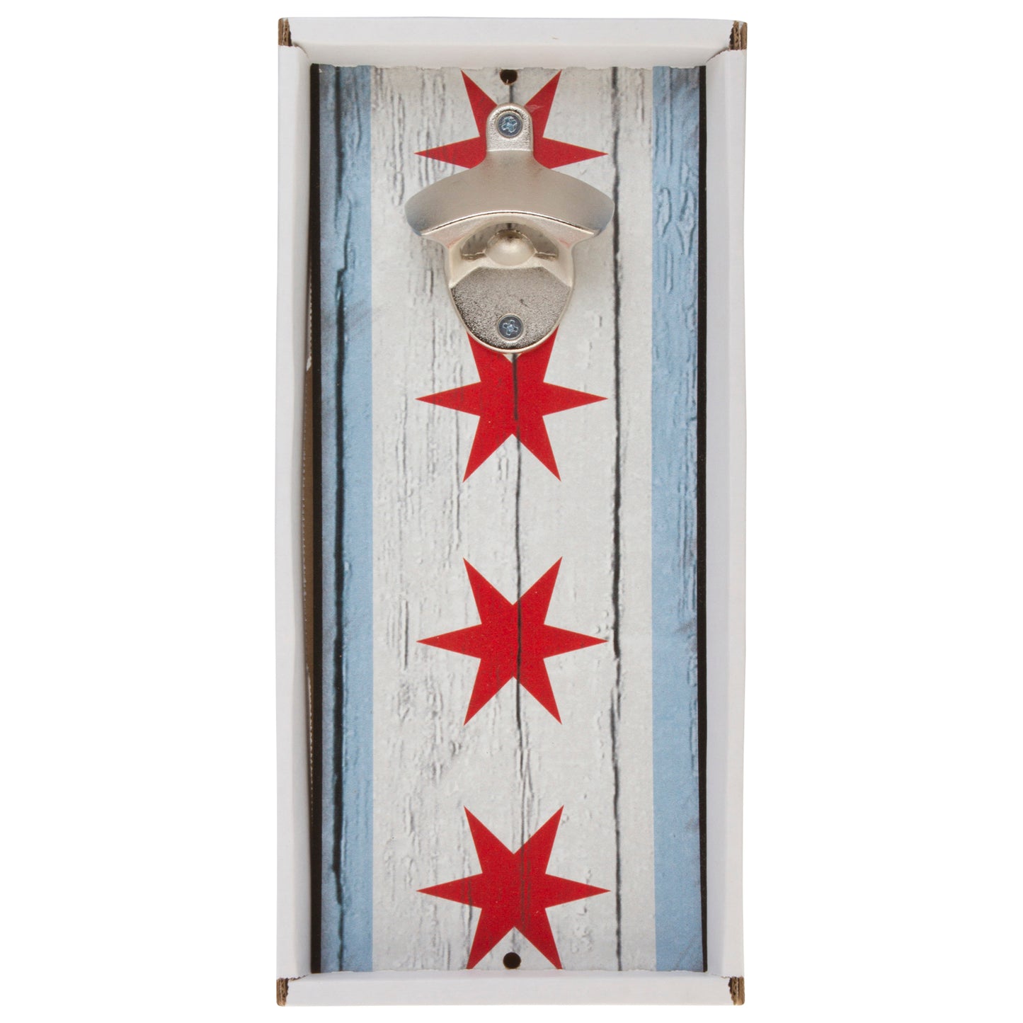 Chicago Flag Bottle Opener Wooden Sign