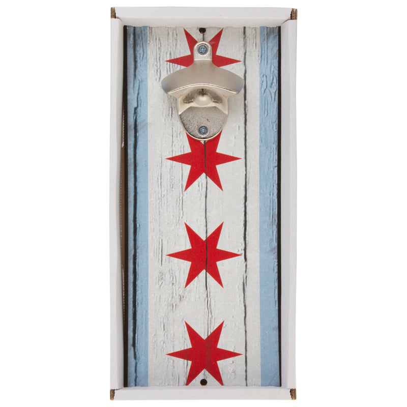 Chicago Flag Bottle Opener Wooden Sign