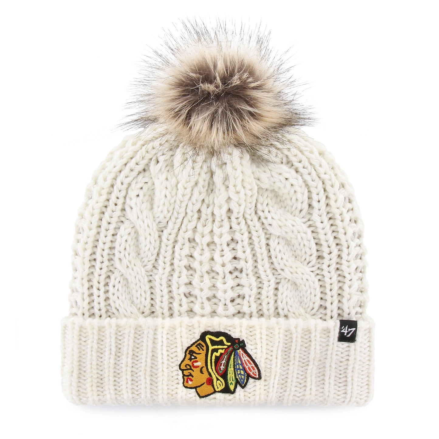 Chicago Blackhawks White Women's Cuff Knit w/ Faux Fur