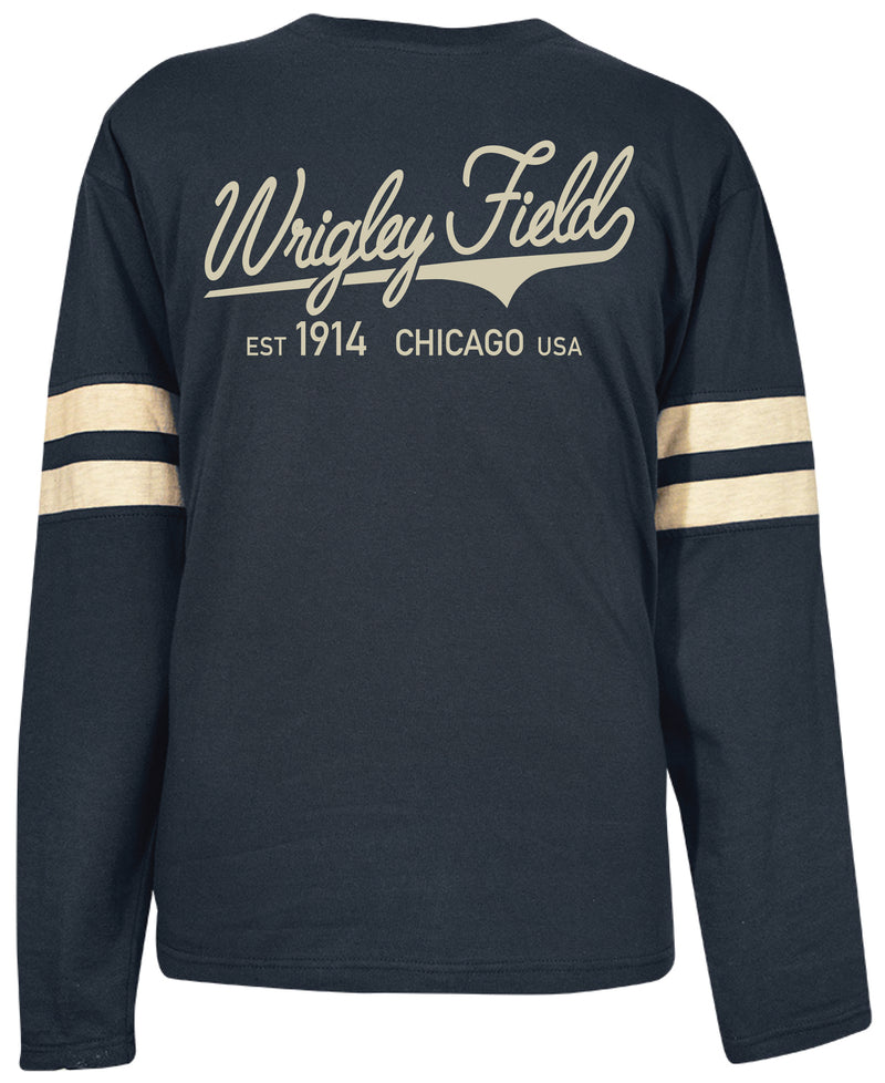 Wrigley Field Men's Navy Stripe Long Sleeve Tee