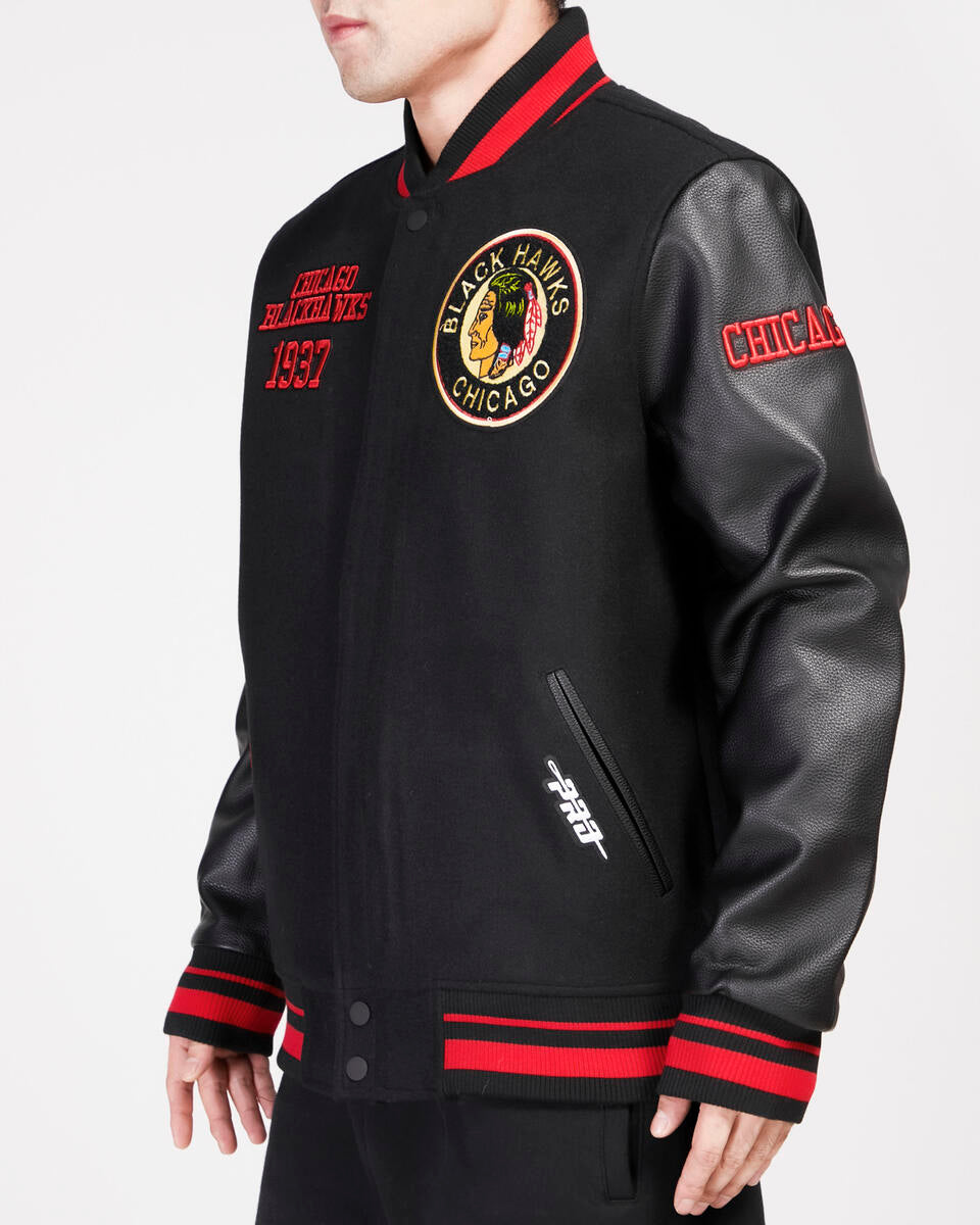 Chicago Blackhawks Black Wool Pro Standard Varsity Jacket