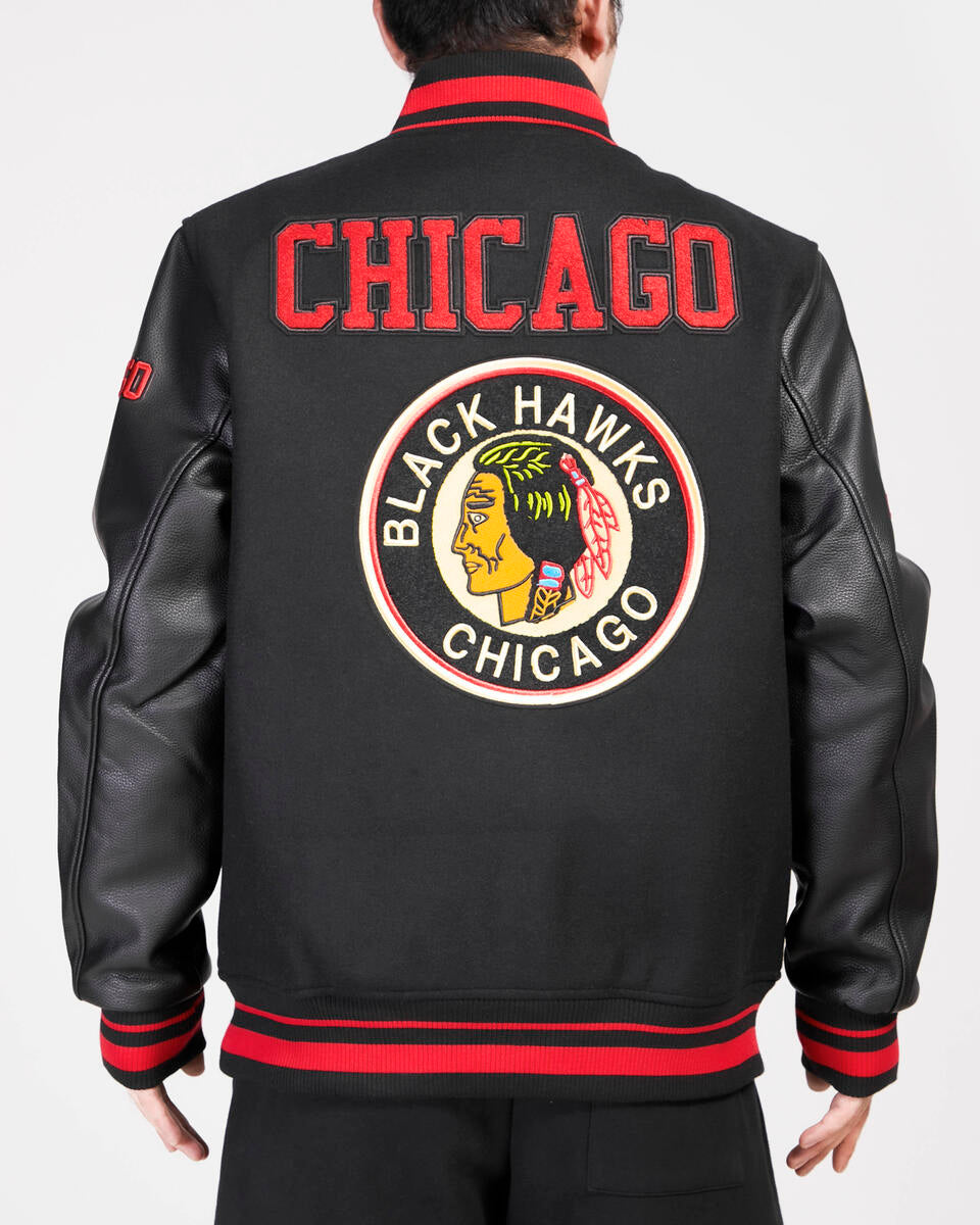 Chicago Blackhawks Black Wool Pro Standard Varsity Jacket