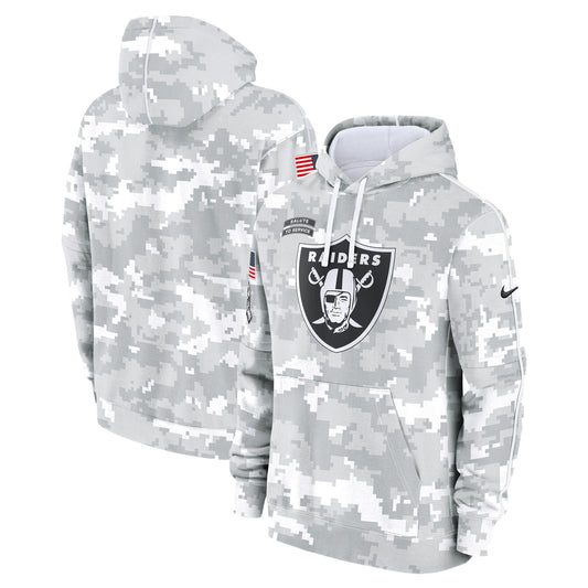 Las Vegas Raiders 2024 Salute to Service Nike Men's Arctic Camo Club Fleece Pullover Hoodie