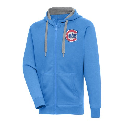 Chicago Cubs Antigua Victory Columbia Blues Alternate Full Zip Pullover Hoodie