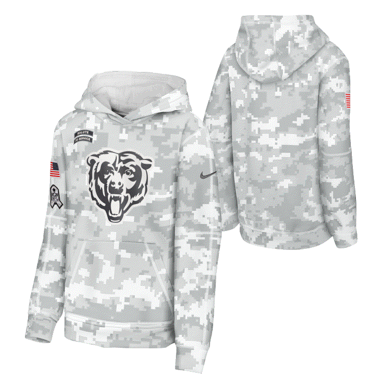 Chicago Bears 2024 Salute to Service Nike Youth Arctic Camo Club Fleece Pullover Hoodie