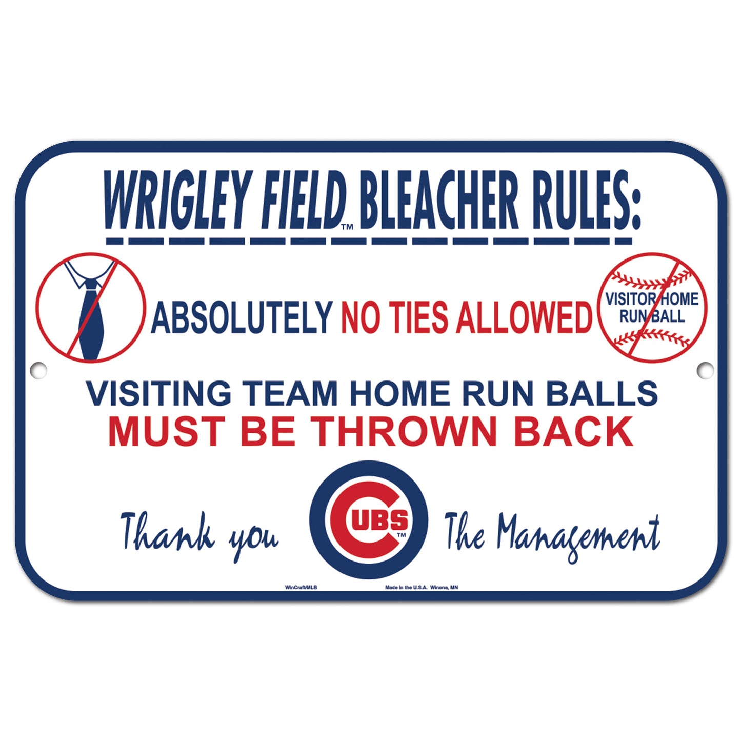 Wrigley Field Plastic Bleacher Rules Sign 16.25 in. x 10.5 in.