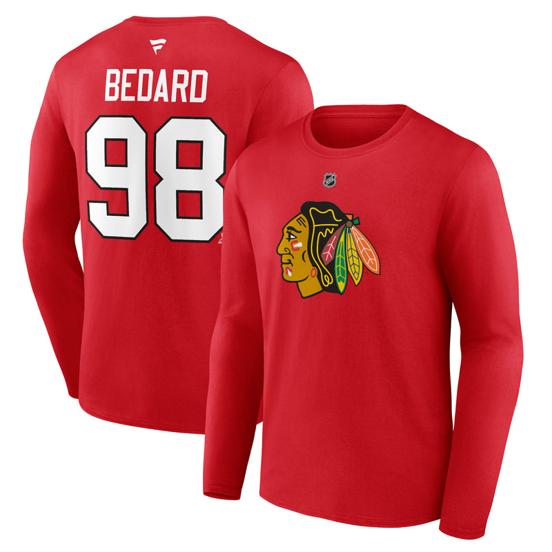 Connor Bedard Chicago Blackhawks Men's Red Long Sleeve T-Shirt