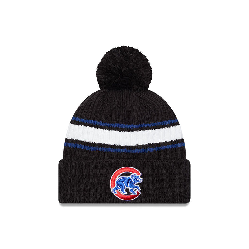 Chicago Cubs Black OTC Stripes Pom Patch Knit Hat