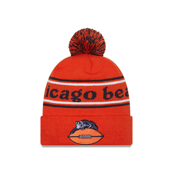 Chicago Bears Orange Football Patch Pom Knit Hat - Clark Street Sports