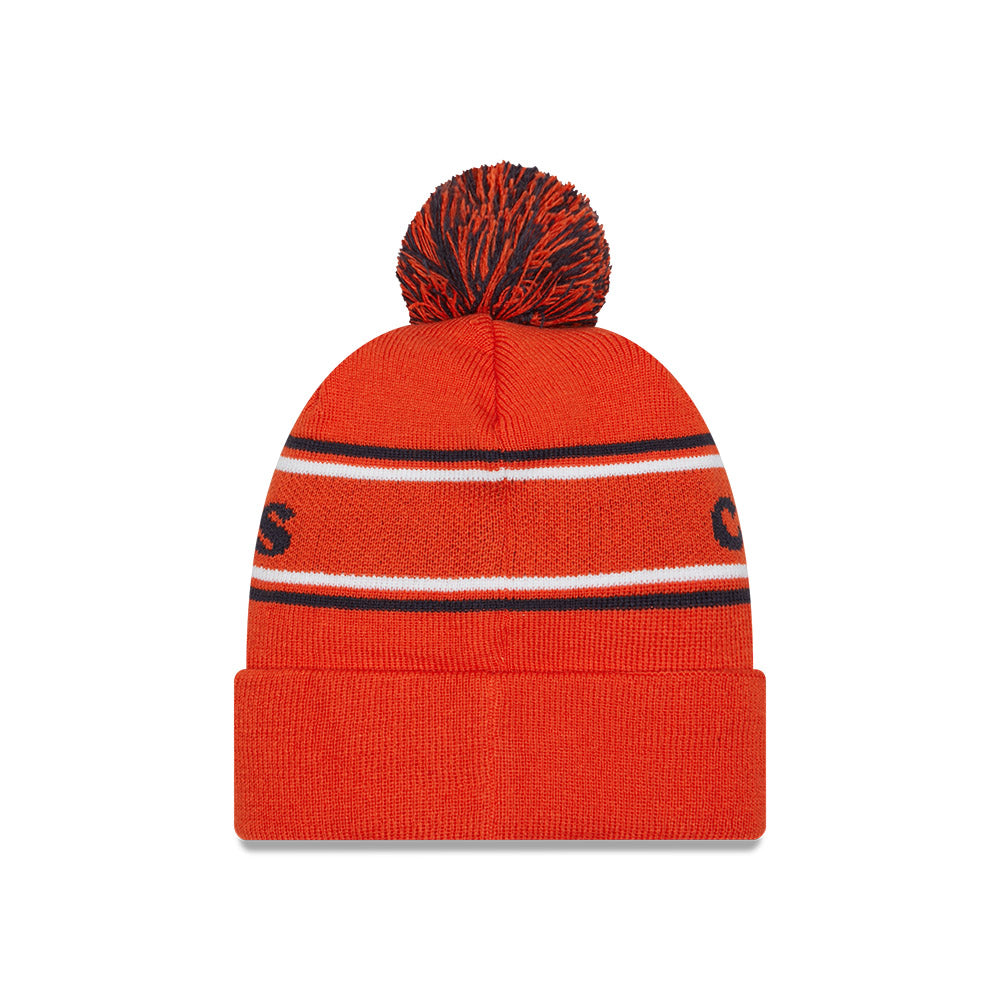 Chicago Bears Orange Football Patch Pom Knit Hat