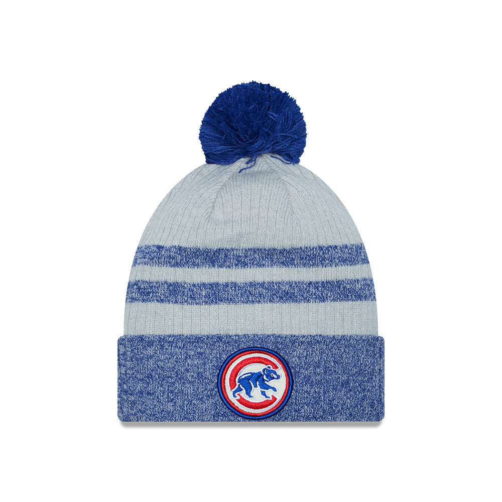Chicago Cubs Gray OTC Stripes Patch Pom Knit Hat