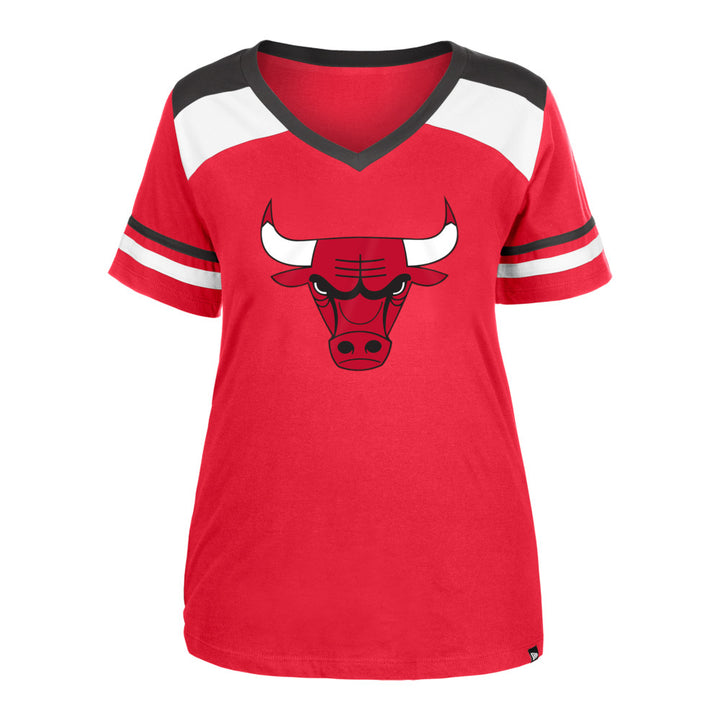 Chicago Bulls Women's New Era Red V-Neck Colorblock Tee