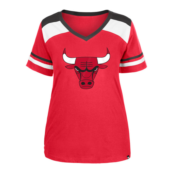 Chicago Bulls Women's New Era Red V-Neck Colorblock Tee - Clark Street  Sports