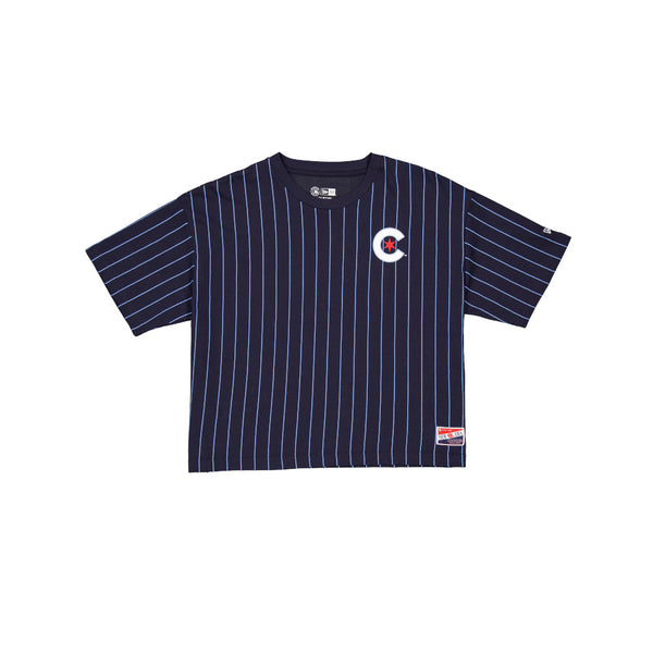 Chicago Cubs New Era Navy City Connect Pinstripe Women s Crop Top Tee Clark Street Sports