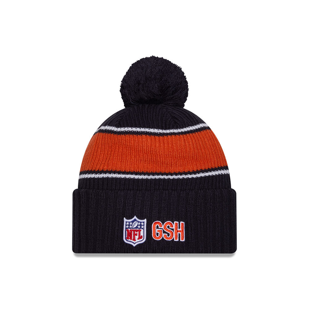 Chicago Bears New Era 2024 Navy Sideline Cuffed Knit Hat with Pom