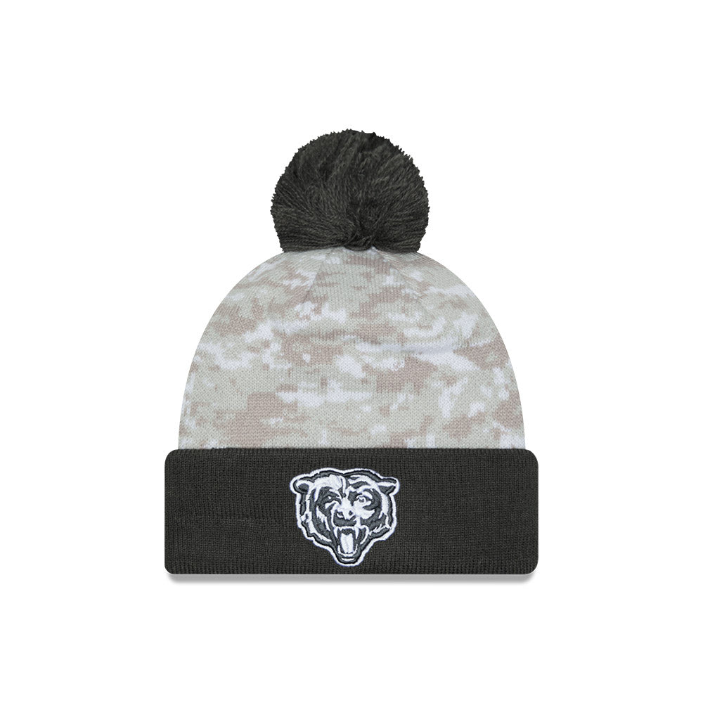 Chicago Bears New Era 2024 Salute To Service White/Graphite Digital Camo Cuffed Knit Hat with Pom