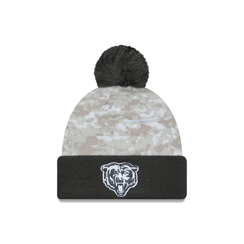 Chicago Bears New Era 2024 Salute To Service White/Graphite Digital Camo Cuffed Knit Hat with Pom