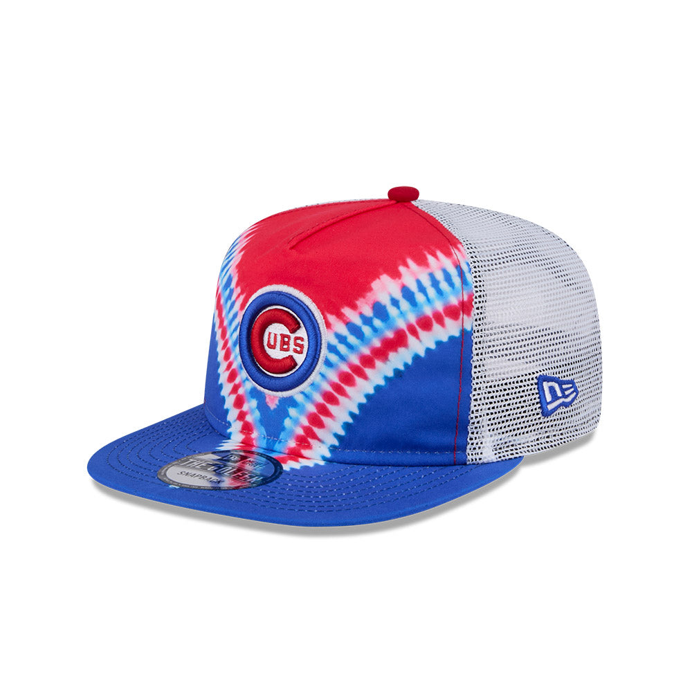 Chicago Cubs New Era Golfer Tie-Dye Bullseye Trucker Mesh Adjustable Hat