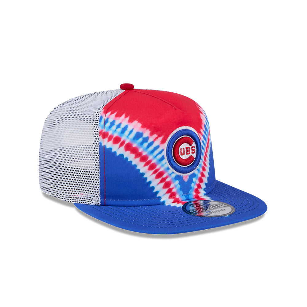 Chicago Cubs New Era Golfer Tie-Dye Bullseye Trucker Mesh Adjustable Hat
