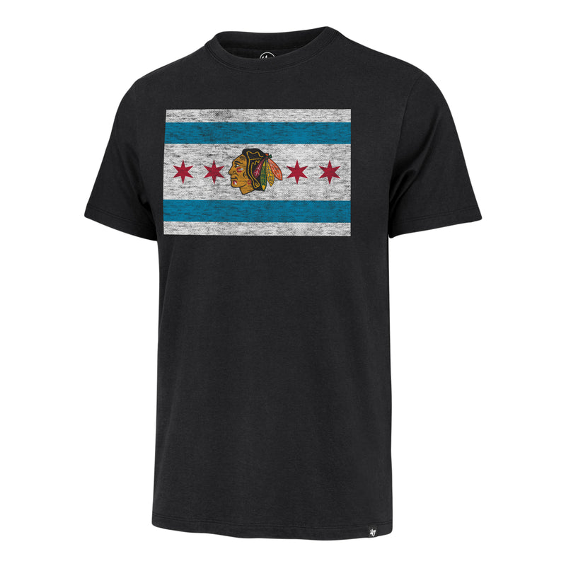 Chicago Blackhawks Chicago Flag Black Franklin T-Shirt