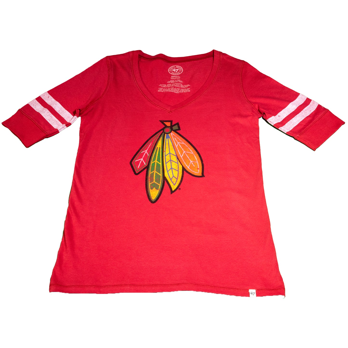 Chicago Blackhawks Feathers Womens's Stripe Sleeve T-Shirt